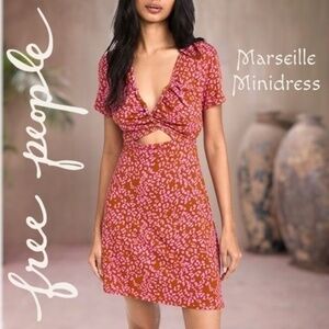FREE PEOPLE Marseille Short Sleeve Adjustable Front Cut Out MiniDress NWT/LG
